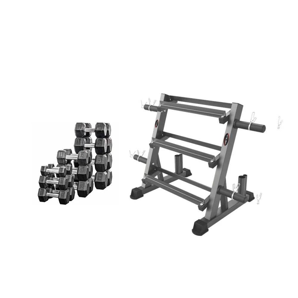 Dumbbell Rack 3 Tier + 220 Kg Rubber Hex Dumbbells